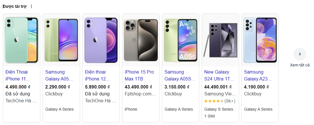 Một ví dụ về Google Shopping