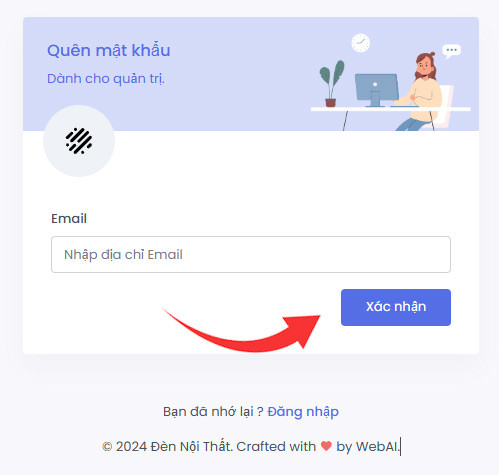 Nhập vào email của tài khoản quản trị